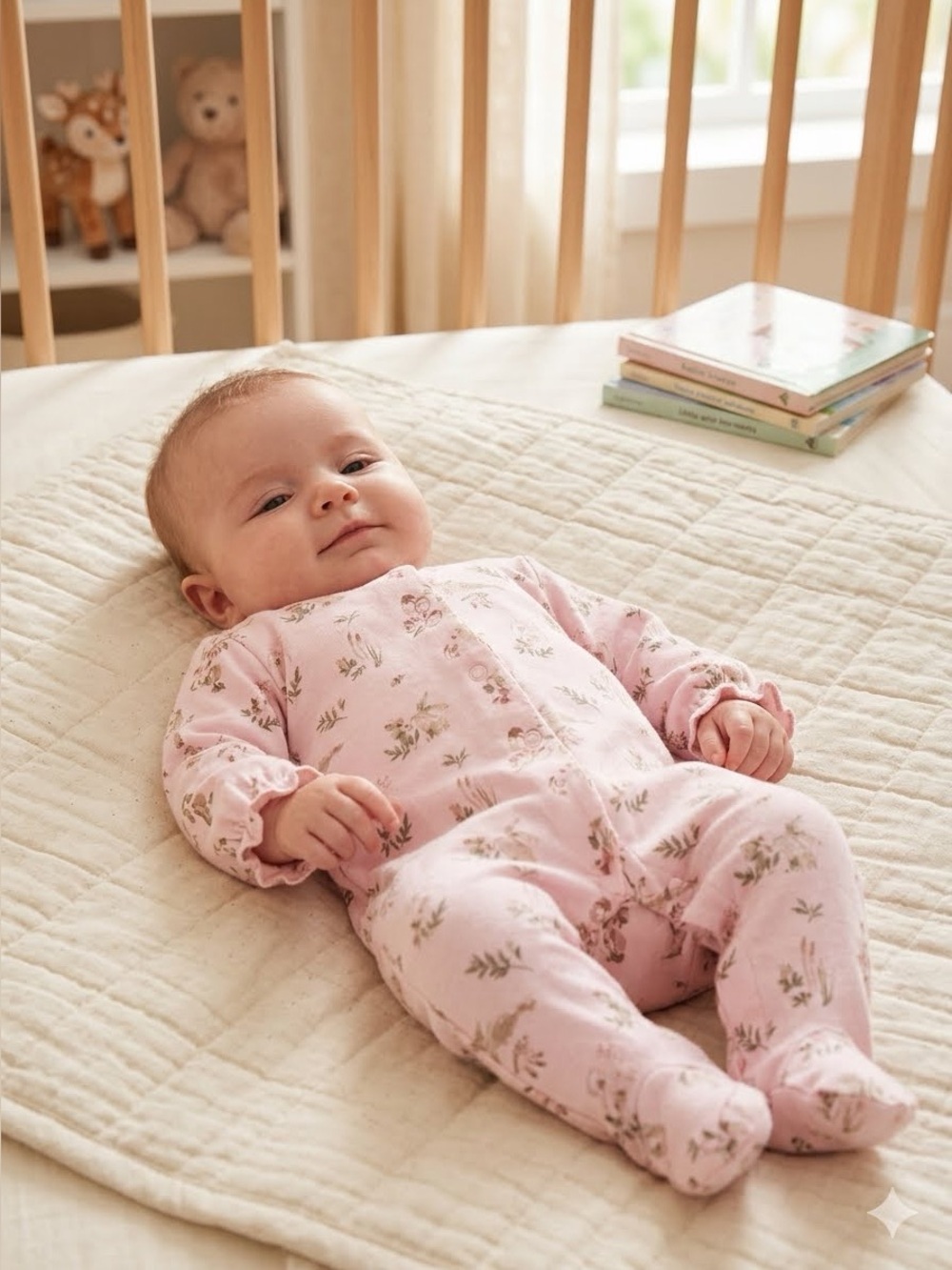 Next Baby Girl Pink Botanical Floral Footed Sleeper One-Piece 3-6M